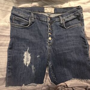 Free People Button-Fly Distressed Blue Denim Shorts